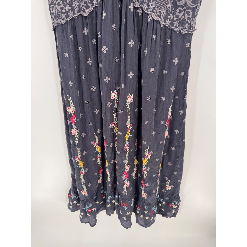 Johnny Was Dress Women S Grey Embroidered Lace Trim Boho Midi Oversized - Picture 6 of 15